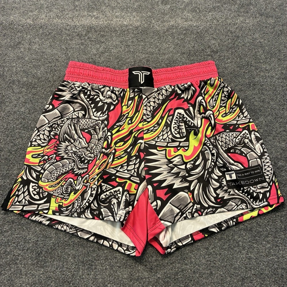 TAKEDOWN NFC MMA Iron Dragon Fight Boxing Shorts Mens Size XL Drawstring Waist